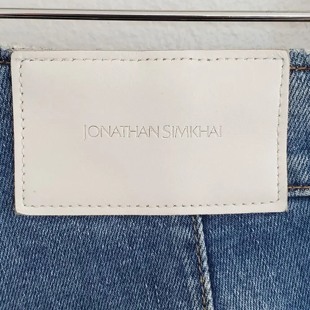 Jonathan Simkhai Payton Denim Cargo Jeans Mid Rise Straight Leg Zipper‎ Hem